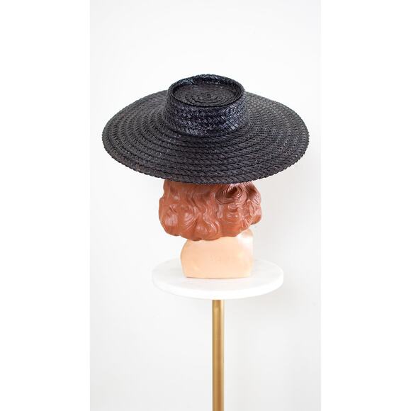 Vintage 1970s does 1950s Black Straw Wide Brim Summer Sun Hat (3 Available) main image 6